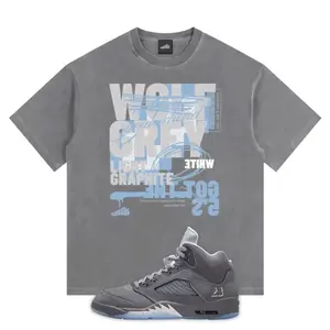 Wolf Grey 5 Vintage Washed Oversized Cotton T-Shirt Matching Jordan 5 Wolf Grey 9DT