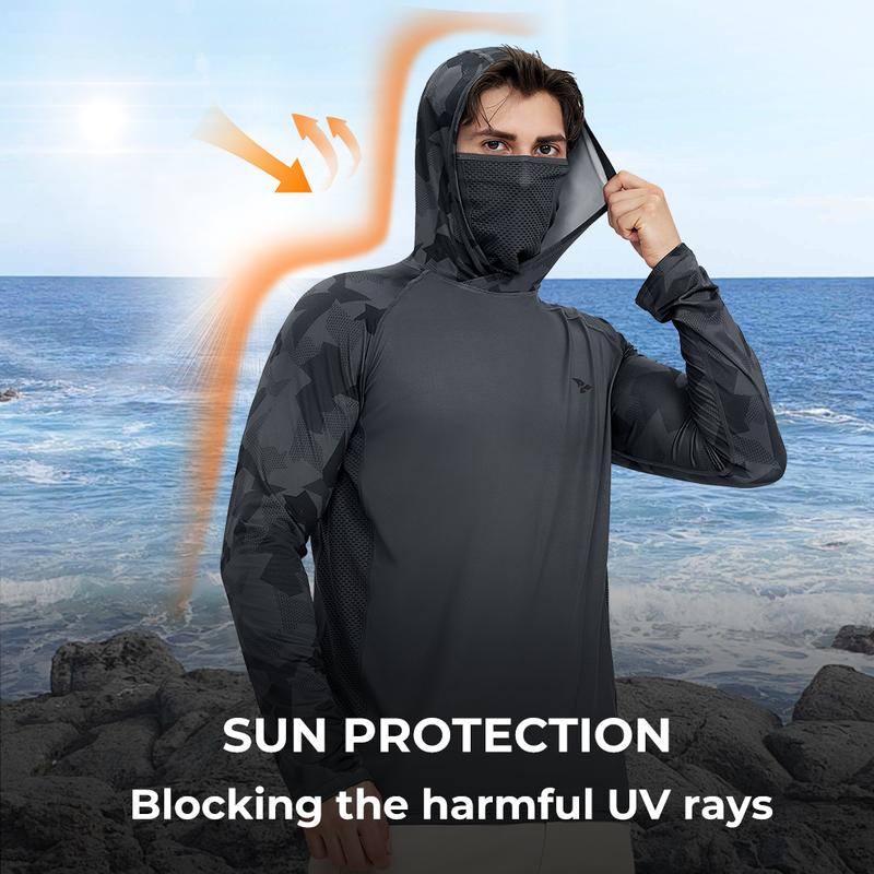 RODEEL 915 Sun Hoodie Shirts with Mask Neck Gaiter Men UPF 50+ UV Protection Raglan Long Sleeve Lightweight Quick Dry Moisture Wicking Breathable Cooling Athletic Activewear for Outdoor Hiking Fishing Boating Biking Sport Construction Roofing Landscaping RODEEL 915 Sun Hoodie Shirts with Mask Neck Gaiter Men UPF 50+ UV Protection Raglan Long Sleeve Lightweight Quick Dry Moisture Wicking Breathable Cooling Athletic Activewear for Outdoor Hiking Fishing Boating Biking Sport Construction Roofing Landscaping