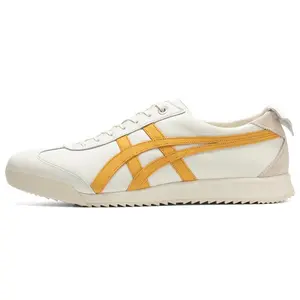 Onitsuka Tiger MEXICO 66 EX Leather Round-Toe Lace-Up Athletic Low-Top Casual Shoes for Men and Women in White and Yellow Trending Shoes, House White Official Shoes to Get / Maison Mihara Verifiable, with credentials and supporting global authentication