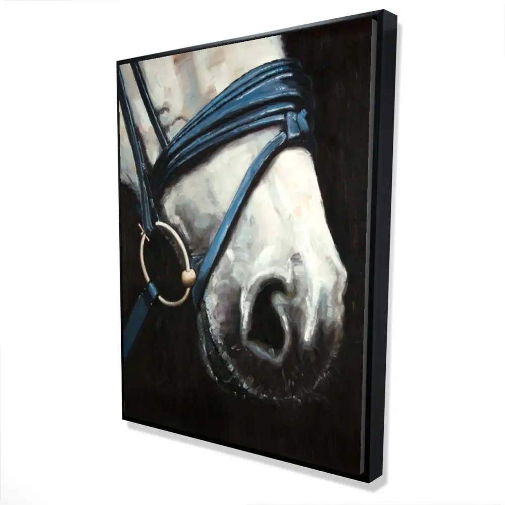 36x48 in. Rustic White-Framed Equine Horse Portrait Artwork with 360 Stand - Charming Harness Detail Photo Print, Farmhouse Home Decor Wall Art Gift