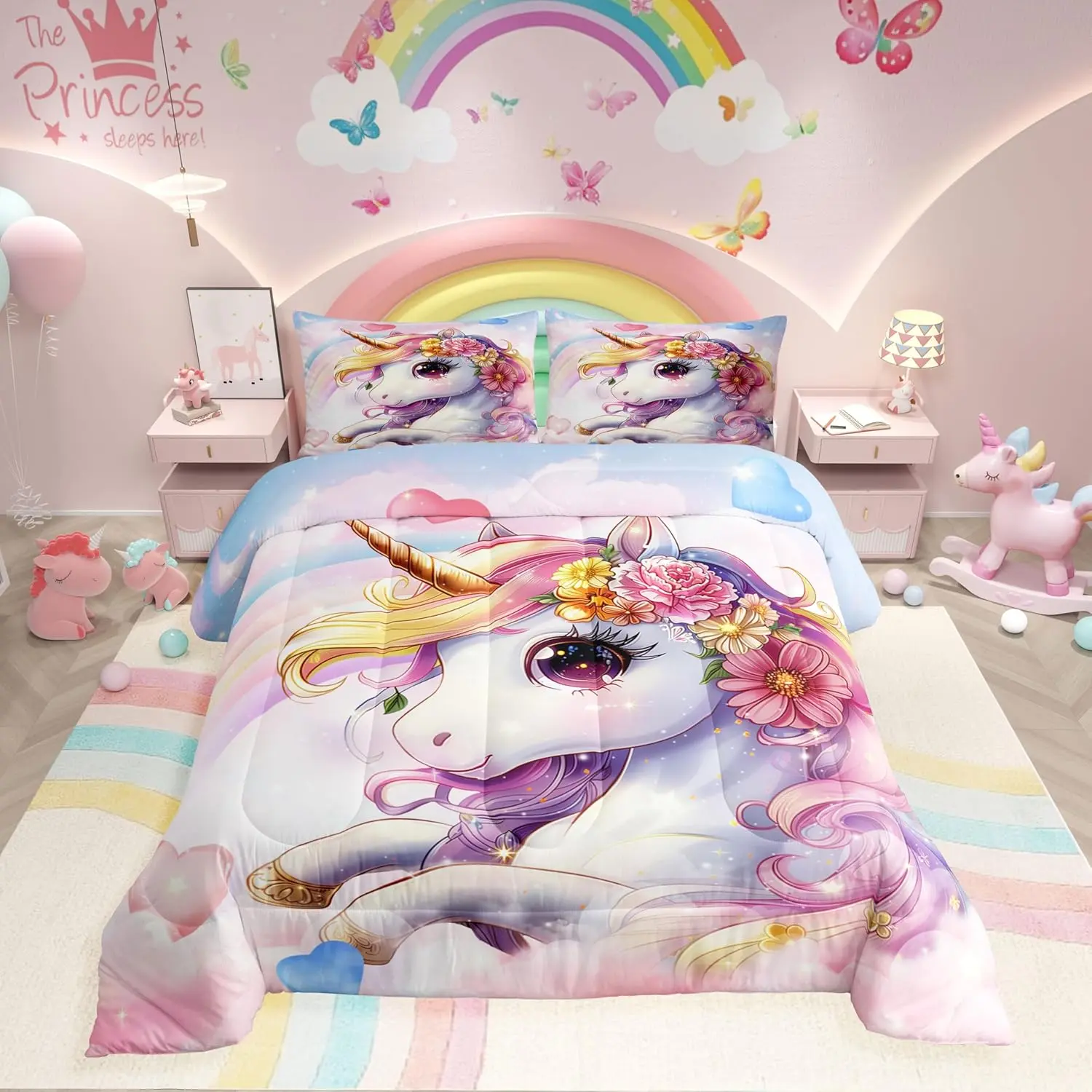Feelyou Kids Quilt Matching Bedding Set - Microfibre Polyester, Reversible Comforter, Breathable Soft Blanket, Cute Print, Machine Wash, Multi-Size Bedroom Decor, Travel-Ready