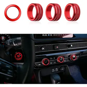 for 11th Gen Civic Air Conditioning Knob A/C Climate Control Engine Start/Stop Push Button Rings 4PCS for Civic 2022-2025, CR-V 2023-2025 -Red