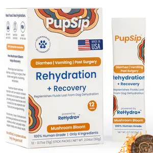PupSip Dog Hydration & Recovery – Helps Dogs Drink More Water During Diarrhea, Vomiting, Low Appetite & Post-Surgery – Digestion Support with Turkey Tail Mushroom & Bone Broth, 12 Sticks, Made in USA, 100% Human Grade