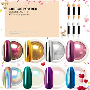 Chrome Nail Powder Mirror Effect Holographic Aurora Iridescent Pearlescent Manicure Nail Art Decoration Glitter, 8 Colors 1g or 0.5g/Jar for Women