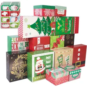 14 Decorative Christmas  Boxes with  and 80-Count Foil Christmas  Tag Stickers (Assorted size, 6 Rectangle, 4 Square, 4 Small Square)