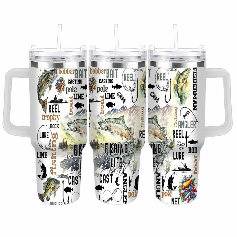 Fishing Themed Car Cup Tumbler (40oz/30oz/20oz) Bass Fish Angler Print Stainless Steel Insulated Travel Mug Outdoor Fishing Gear Boat Camping Father's Day Gift Outdoorsmen summerwins Summervibes, dealsforyou, midyearsale, restock, dealsforyoudays, DFYD
