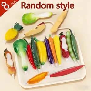 8-Piece Cartoon Fruit Pen Set with Magnet Rounded Tip Bullet-Shaped Nib Smooth Barrel Comfortable Touch Even Ink Flow Clear Writing Smudge-Proof Creative Fun for Holidays Gifts Souvenirs