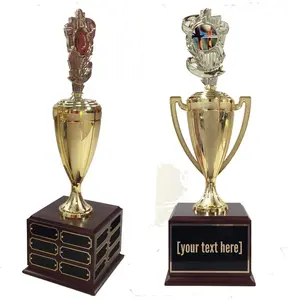BuyAwardsandTrophies Volleyball Traveling Trophy with Logo - Plastic Trophy with Base, Awards and Trophies for Sports Competition, Prizes for Adults and Kids Gold, 18"