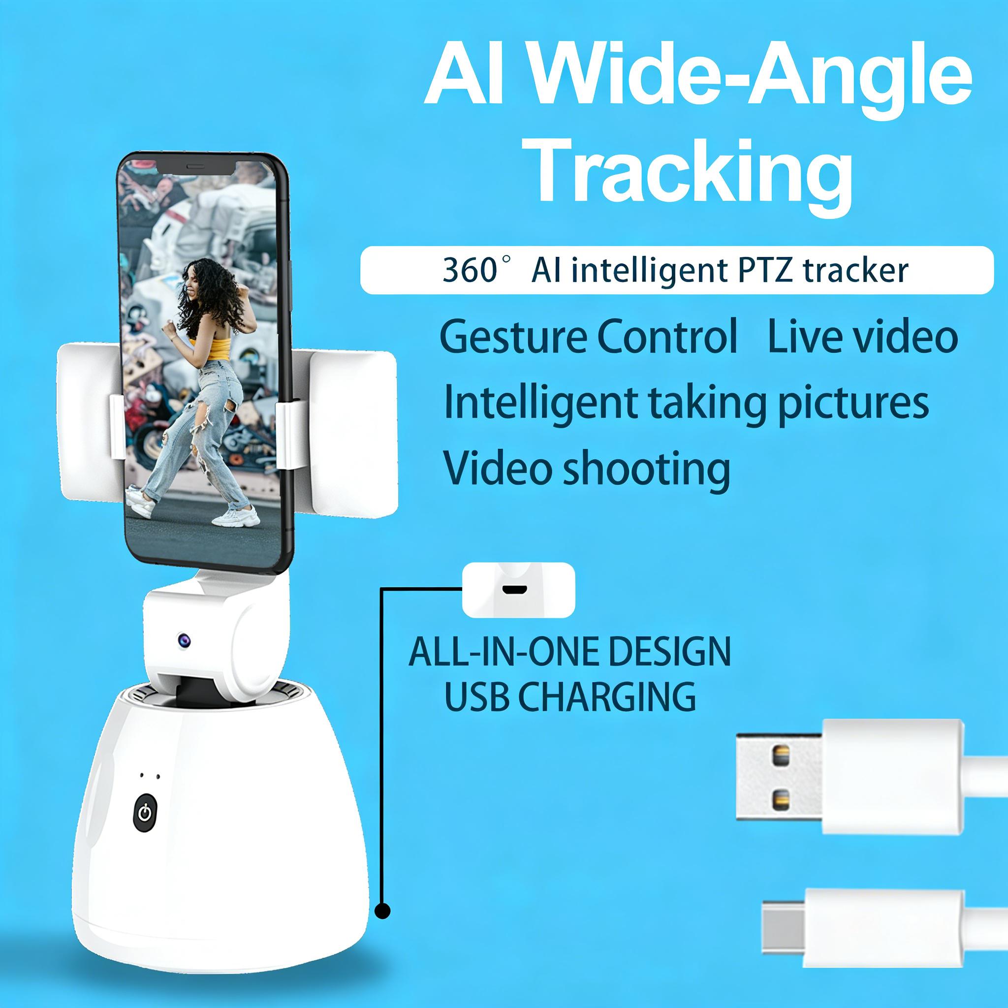 AI Auto Face Tracking Tripod (No App Needed) - 360° Smart Rotating Phone Mount with Extra Wide Angle & Gesture Control, Hands-Free Camera Stand for TikTok Live, Vlogging & Content Creator Essentials Bluetooth,Smartphone, Selfie