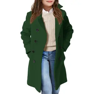 Girls Double Breasted Trench Coat Kids Notch Lapel Long Peacoat with Pockets 5-14 Years