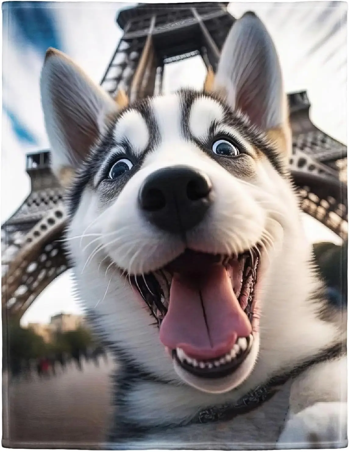 Husky Animal Selfie Blanket, Soft Warm Plush Fleece Throw for Couch, Sofa, Bed