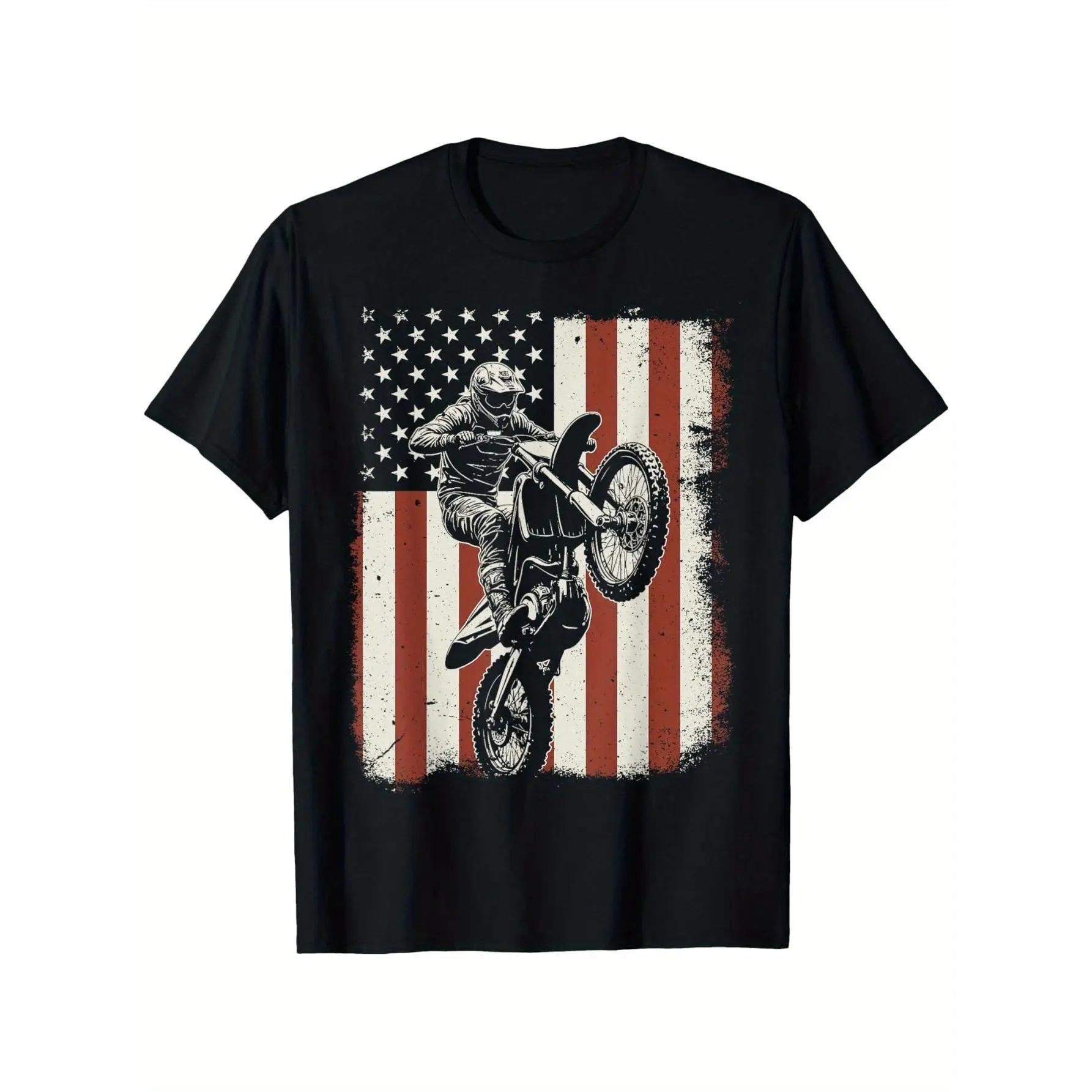 Dirt Bike American Flag Motocross Biker Vintage USA tee T-Shirt for Boys Soft Fabric Breathable Comfortable Short Sleeve Tees Perfect for Boys Shirts Boy Girl Best Gift