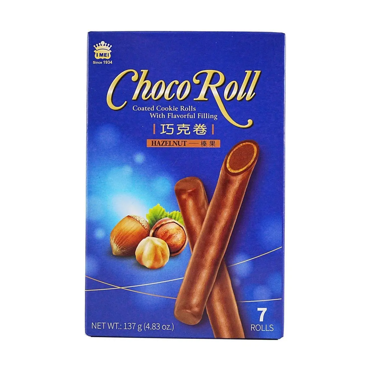 IMEI Taiwan Hazelnut Cream Filled Chocolate Wafer Rolls - Crispy Egg Rolls Snack 137g