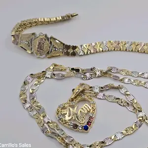 MOTHER'S DAY beautiful set #1 MOM heart chain with virgin Mary bracelet three clrs Gold-plated