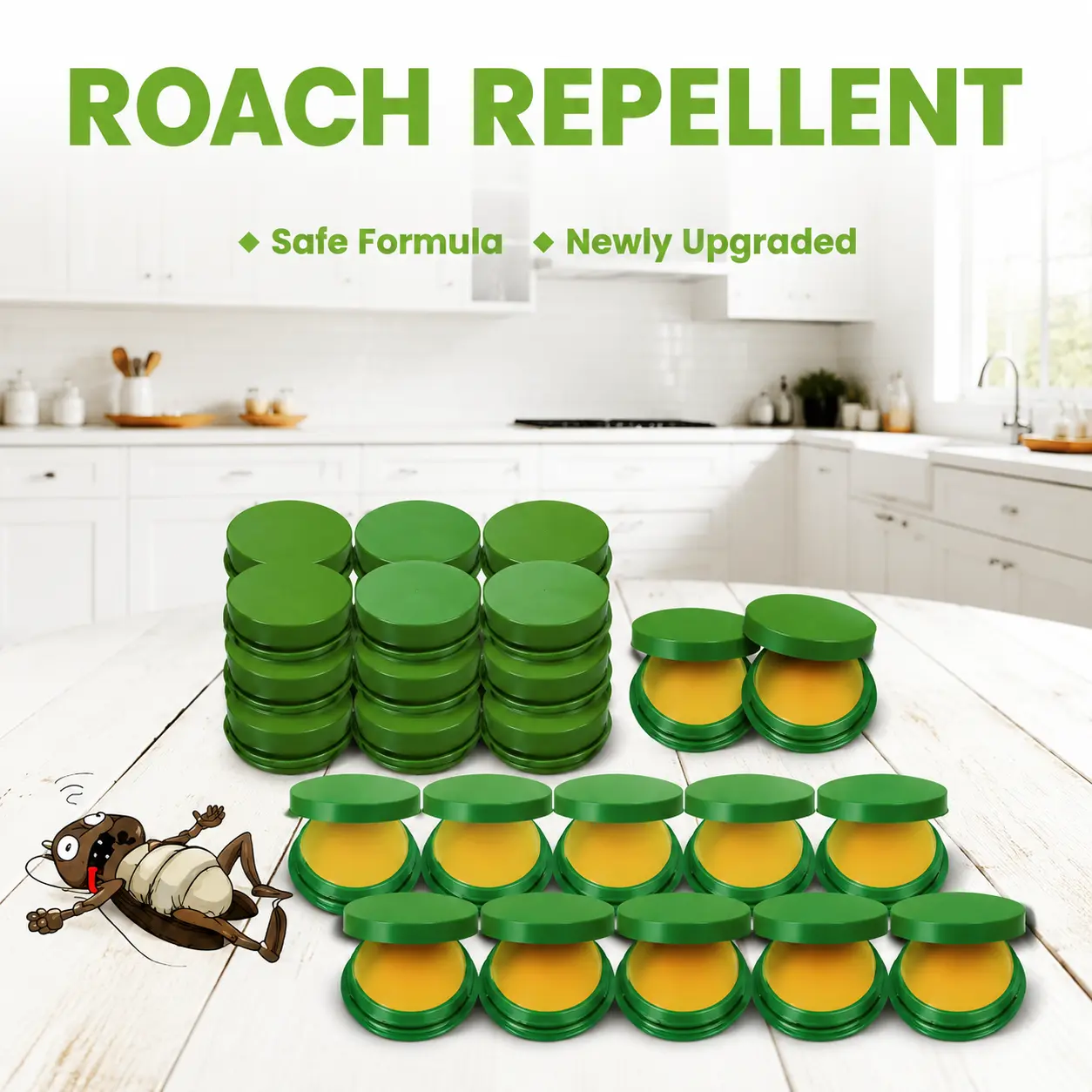 Indoor Roach Repellent Kit - 12/24/48 Pcs Powerful Gel Bait Exterminator for Indoor Multi-Surface Pest Control, Outdoor Insect-Rodent Control, with Microfiber Floor Mop, Long-Lasting Home Care Summer Essential