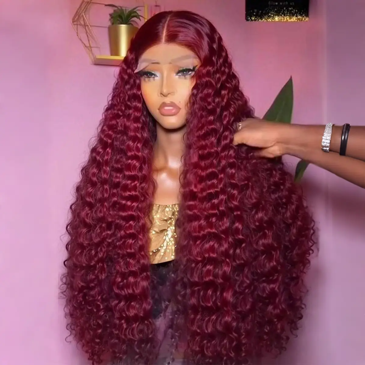 Bling Hair 30 Inch Burgundy Wig Human Hair 180% Density 13x4 HD Transparent Lace Front Wig Glueless Deep Wave Human Hair Wig Pre Plucked 99J Red Human Hair Wig Colored Curly Lace Frontal Wigs With Baby Hair Ear To Ear Swiss HD Lace For Natural Looking