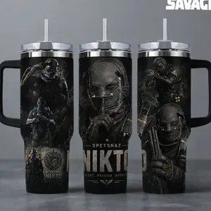 Call of Duty "Nikto - Spetsnaz Silent Precise Ruthless" Gaming Tumbler, 20oz & 40oz Insulated Travel Mug with Handle. Military Tactical Operator Graphic Merch, Perfect Gift for COD Fans