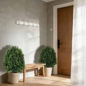 OUTGOODS 2-Pack 27in PVC Artificial Boxwood Shrub Set, UV Resistant Fake Potted/Balcony Plants with Ground Stake, Outdoor Home Decor for Garden Porch