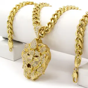 Men's Hip Hop Style Lion Head Gold Silver Plated Pendant & 10mm 18" 20" 24" 30" Cuban Chain Necklace Jewelry
