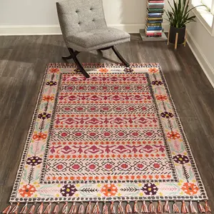 Momeni 100% Wool Rectangle Indoor Area Rug - 2' x 3' - Southwestern Tribal Pattern with Tassel Fringed Border, Handcrafted, Dry Clean Only