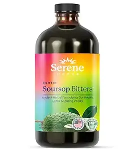 Soursop Bitters Liquid – Organic Herbal Detox with Black Seed, Moringa & Ginger by Serene Herbs – Supports Digestive Wellness & Immune Function – 16 fl oz​ Edible Dietary Supplement Healthcare