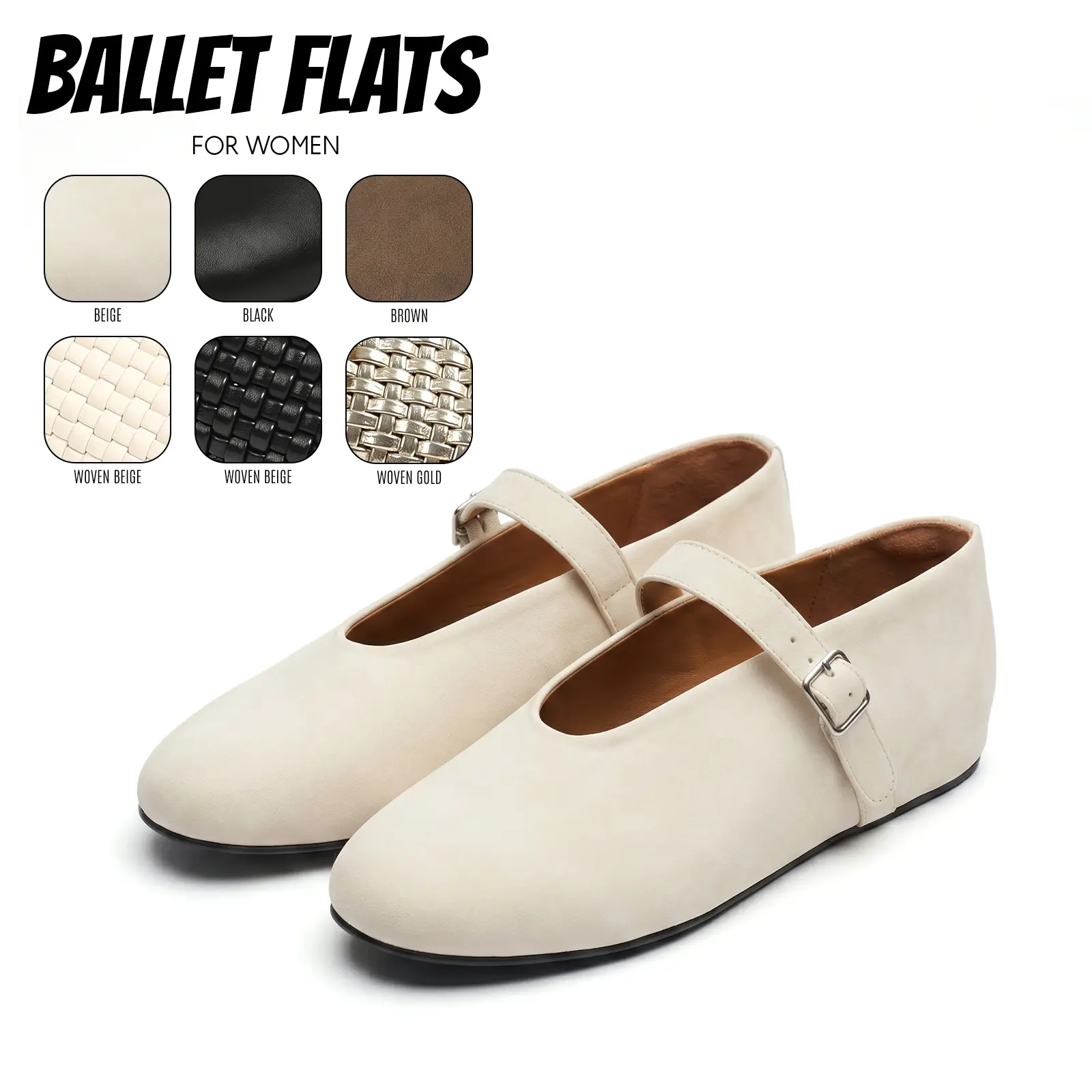 Ballet Flats For Women Mary Jane Round Toe Adjustable Buckle Flat Heel Slip On Work Party Date Dress Casual Outings Ballerina Shoes Luxury Shoes Old Money Flats