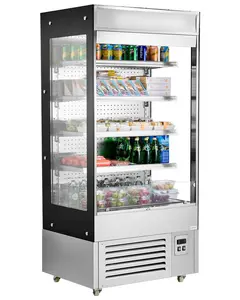 【Father's Day】VEVOR Open Air Merchandiser, 4-Tier Shelving Commercial Refrigerator, Grab and Go Display Cooler Refrigerator with Air Curtain, LED Advertising Light, Fits for Restaurants, Stores, Office, 18.4cu.ft.