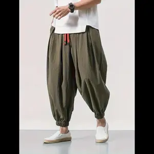 Men's Pocket Drawstring Waist Harem Pants, Athleisure Casual Comfy Pants for Daily Outdoor Wear, Birthday Clothes, Mens Pants, Woven Bottoms for Spring & Fall, Pants for Men, Baggy Trousers