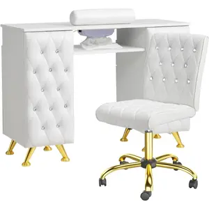 OmySalon Manicure Table w/Dust Collector, Nail Desk for Nail Tech, Nail Station with Storage, for Makeup Beauty Spa Salon, w/Hand Rest, Acetone Resistant