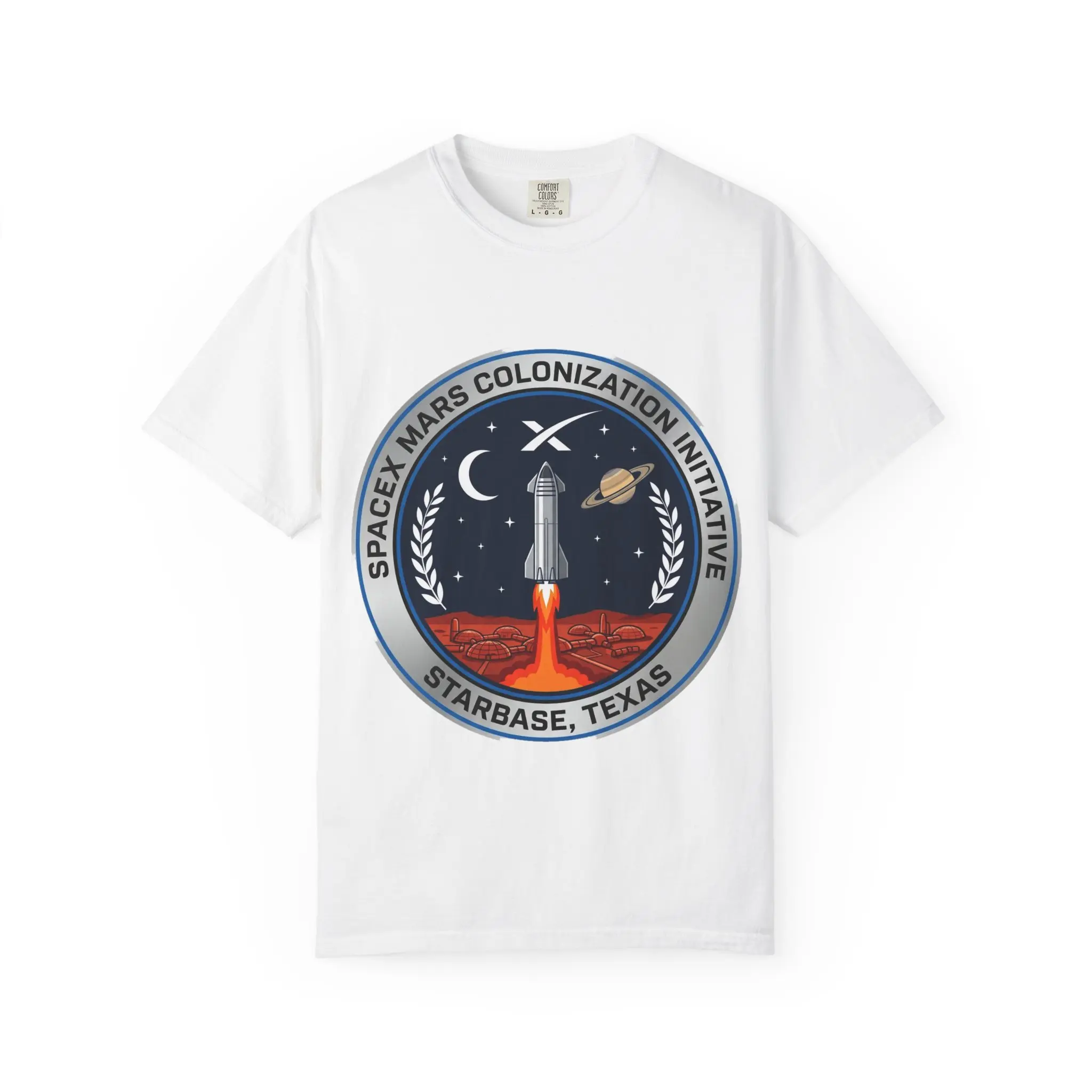 Men's SpaceX Mars Colonization Initiative Starbase Texas Streetwear T-Shirt - Rocket Patch Design, Relaxed Fit Short-Sleeve Top, Tshirt, Shortsleeve, Menswear