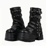 FEMFLAME Women's Casual Gothic Ankle Fold-Over Boots - Chunky Platform Sole, Low Heel, Slouchy, Sturdy Metal Hardware Lasts, Bold Buckle Detail, Motorcycle Zipper, Black, Alt Girls Concert, Full Season Walking Footwear