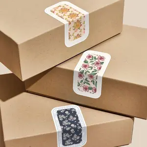 200pcs Vibrant Floral Stickers, Rectangular Paper Sealing Labels with Ornate Border Design, Easy To Apply - Ideal for Gift Boxes & Envelope Packaging, Gift Boxes for Gifts