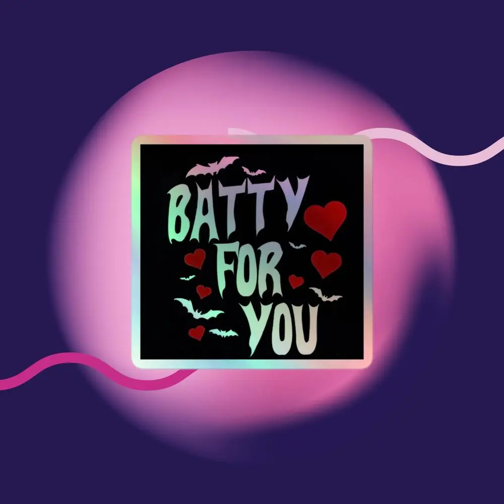 Batty For You Foil Stickers - Batty Series, Rainbow Finish, Water-Resistant High-Opacity Adhesive Labels, Office Stationery Supplies for Laptops/Phones, Ideal for Goth Fans & Emo Enthusiasts