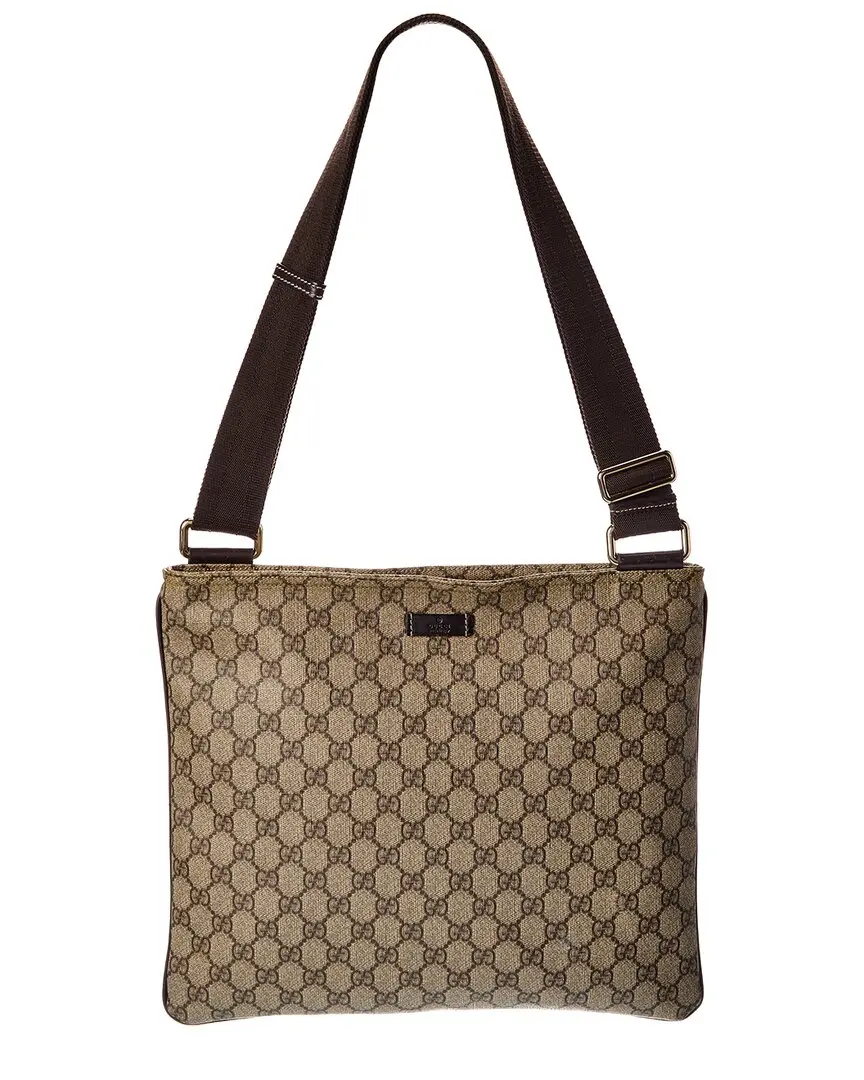 Gucci Beige GG Supreme Canvas Monogram Medium Flat Messenger Bag (Authentic  Pre-Loved)