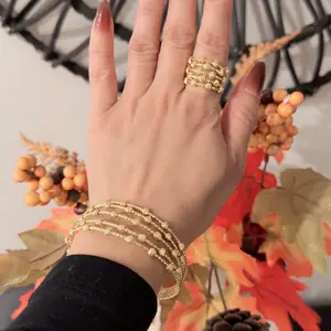 YM Accessory Open-End Bead Bracelet & Ring Set 18K Gold Plated Hypoallergenic Jewelry for Everyday Wear Boho Classic Y2K Styles