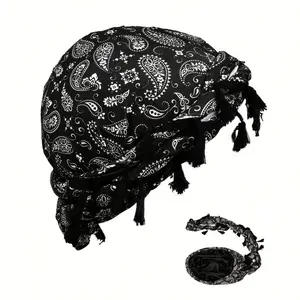 Unisex Vintage Tassel Headband & Turban Hat & Twist Hair Bandana & Beanie Cap With Tail Skull Skeleton Halloween