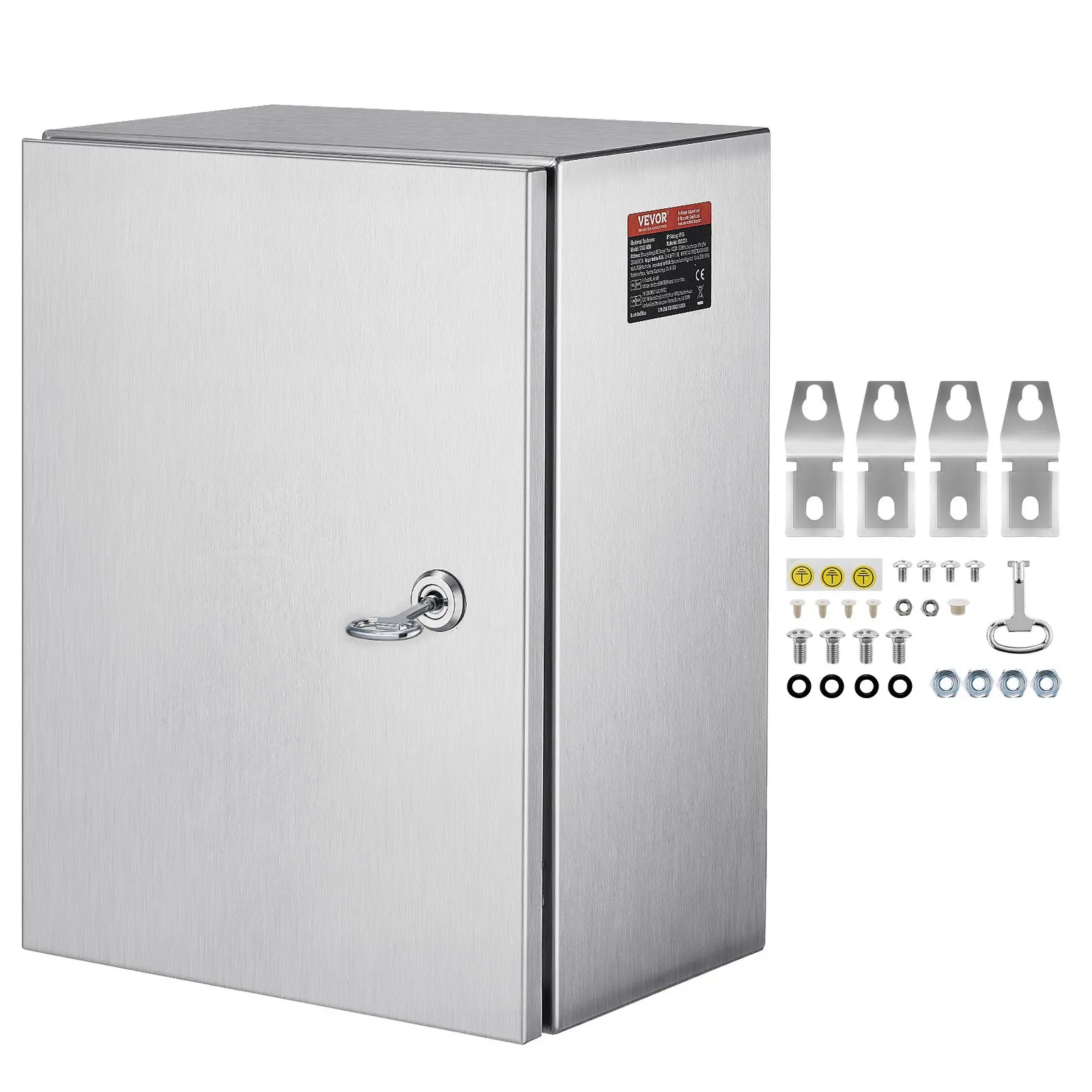 【Summerfinds】VEVOR STX2 420 304 SS NEMA 4X IP66 Water Resistant Wall Mount Junction Box, 16x12x8 in Stainless Steel Enclosure, Hinged Lid, Reinforced Door, Pre-Drilled Holes, Detachable Mounting Plate, Indoor/Outdoor Use