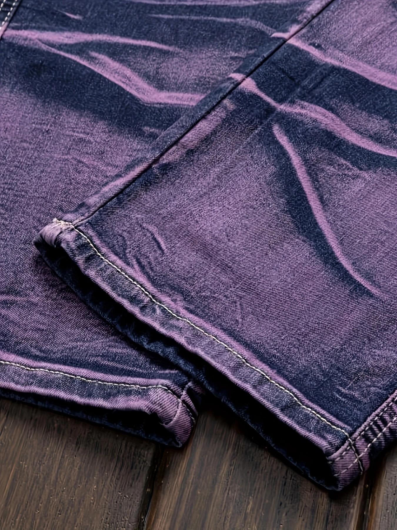 Men’s European & American fashion tie-dye straight jeans with a distressed finish in purple