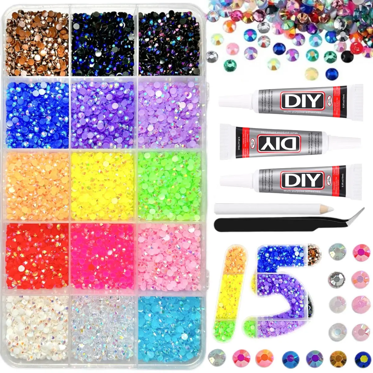 1Box 15 Colors Mini Shiny Mixed Resin Rhinestones Nail Jewelry 3mm Multi-colors Semi-circular Flatback Resin Diamond Nail Decor DIY Press ON Nails Clothing Materials