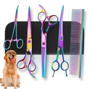 8 In 1 Dog Grooming Scissors Pet Scissors Kit Including Straight Scissor, Up Curved Dog Sissors, Thinning Scissor, Comb And Dehairing Pliers