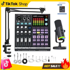 Professional Podcast Microphone Kit SN-800, Condenser Mic with Live Sound Card, Multi-functional Audio Mixer, Suitable for PC/Smartphone Recording & Broadcasting, Gaming DJ Mixer, Black, 3.5mm Jack, USB Charging, ABS Resin Body, Rechargeable Battery, Wire