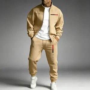 Men's Streetwear Tracksuit 2-Piece Set with PARIS Letter Print, Zip-Up Jacket and Jogger Pants Men's Streetwear Tracksuit 2-Piece Set with PARIS Letter Print, Zip-Up Jacket and Jogger Pants