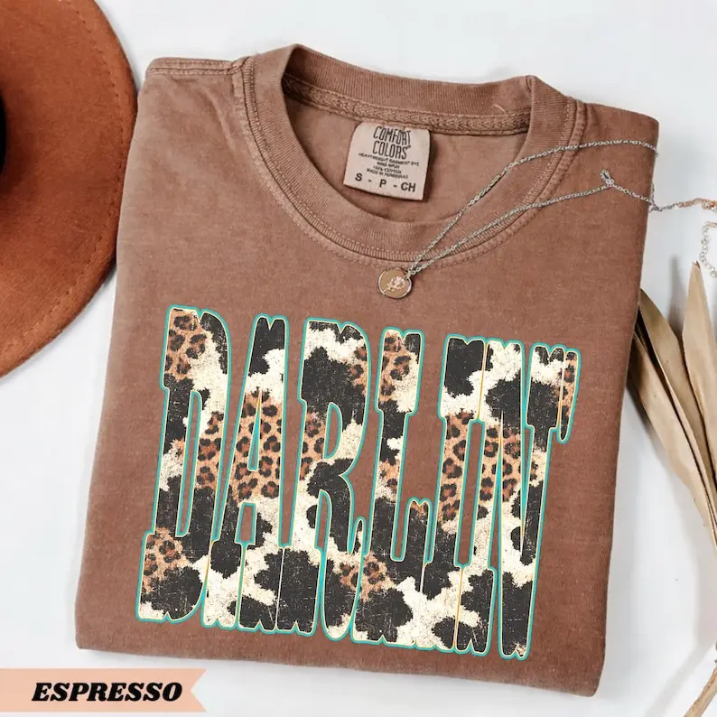 Comfort Colors Leopard Darlin Western Cowgirl Shirt, Country Music Tee, Southern Style Boutique TShirt, Cowboy Outfit, Rodeo Fashion, Country Fan Gift