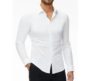 Men's Hidden Placket Shirt Stretch Mens Dress Shirts Long Sleeve Slim Fit Dress Shirts for Men Button Down Dress Shirts Wrinkle Free