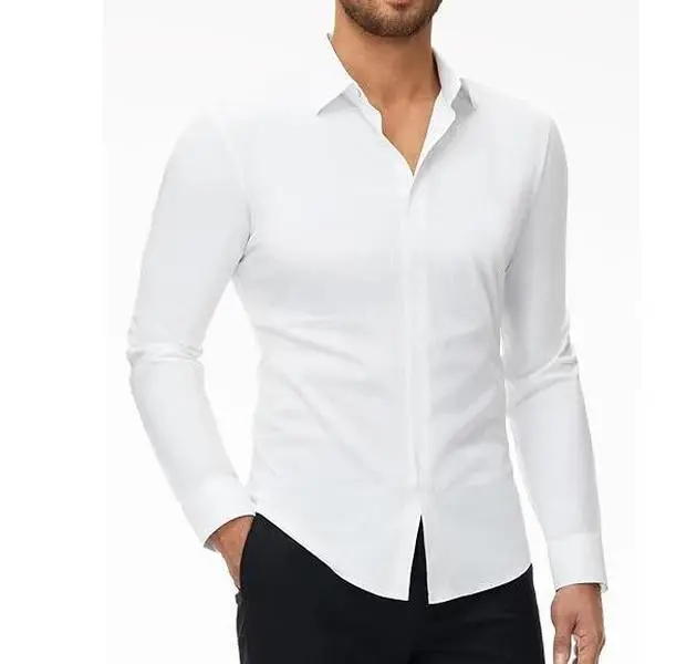 Men's Hidden Placket Shirt Stretch Mens Dress Shirts Long Sleeve Slim Fit Dress Shirts for Men Button Down Dress Shirts Wrinkle Free