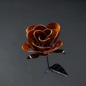 Orange and Black Immortal Rose, Recycled Metal Rose, Steel Rose Sculpture, Welded Rose Art, Steampunk Rose, Unique Gift for Valentine's Day.
