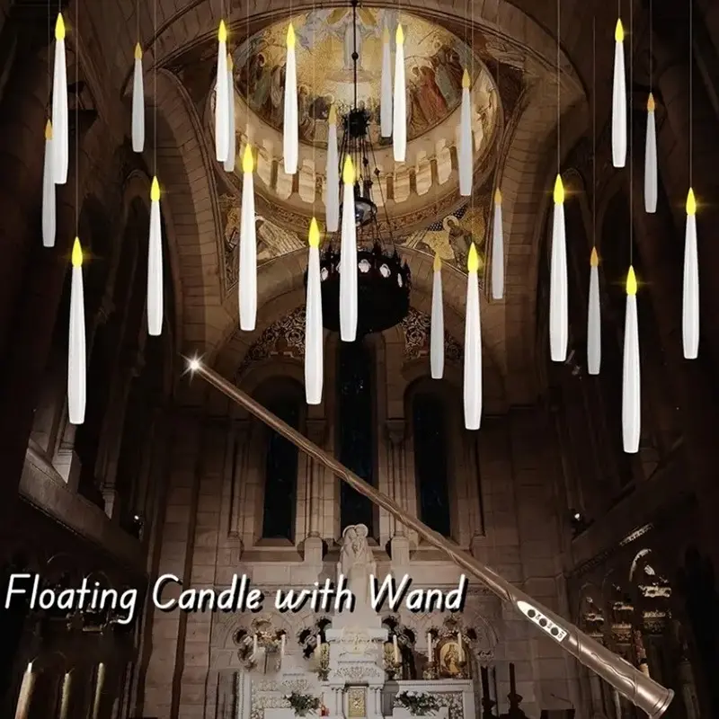 JMTONE Christmas Decorations - 20pcs Floating Candles with Wand Magic Hanging Candles, Flameless Warm Light Flickering Battery Operated Candles, Floating LED Candle for Halloween Christmas Theme Party