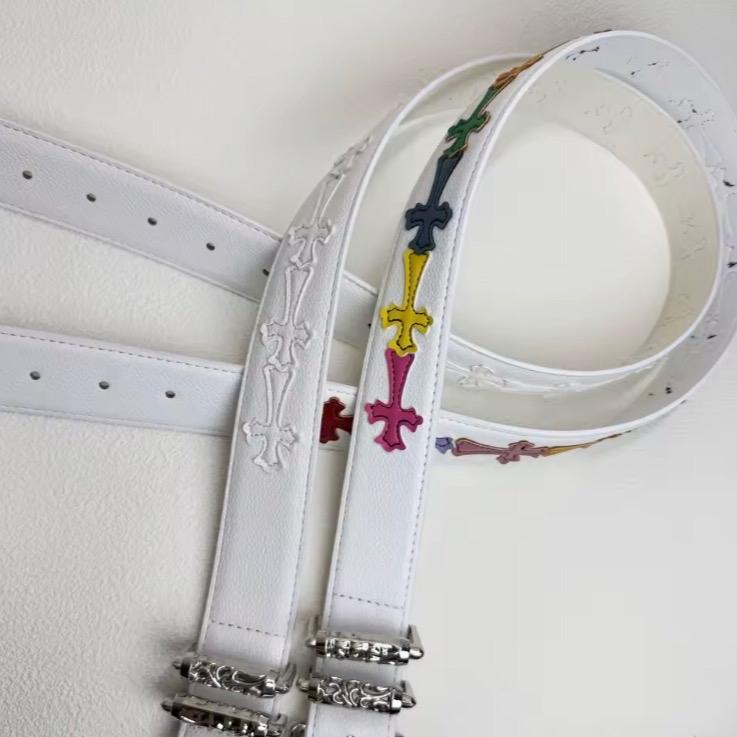 Vintage Black Leather Flower Cross Belt Gothic Y2K Belt Silver Buckle Unisex Women's Soft