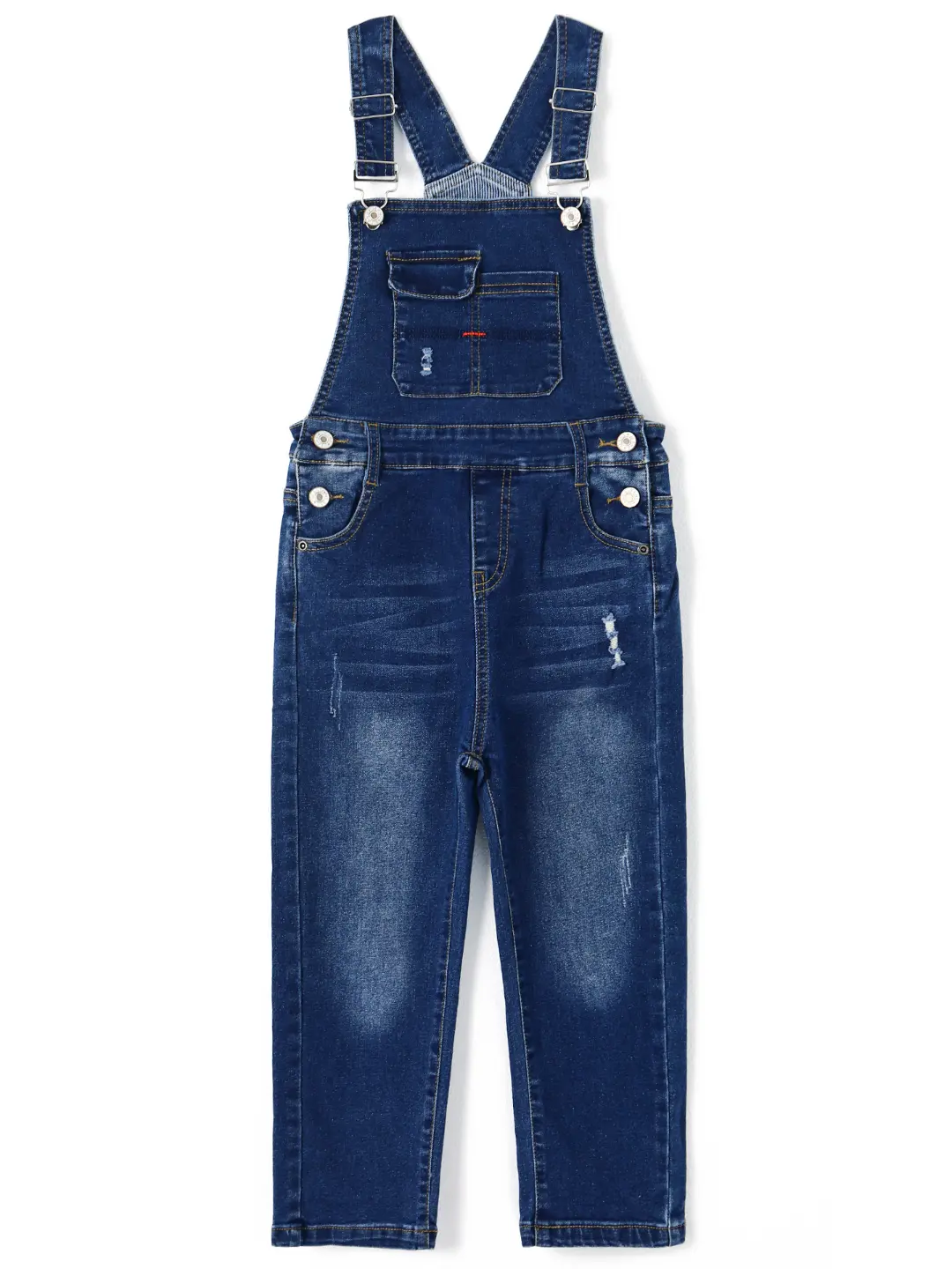 Kidscool Space Unisex Ripped Denim Overalls - Fashionable Bib Ripped Pockets Jumper, Slim Fit, All Seasons, for 9M-9T, 18-24M, 3-4Y Baby & Toddler Boys' Tops, Child, 12-18 Months, Cotton Blend, Slight Stretch, Bib Front, 2-3 Years