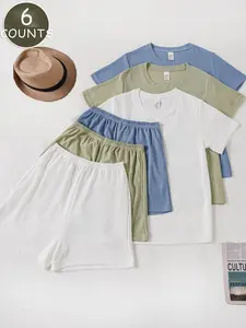 Women's Solid Color Lounge Set, Casual Comfy Short Sleeve Top & Shorts Pj Set, Pajama Set, Ladies Sleepwear for Summer, Loungewear